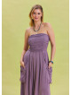 Strapless Chest Pocket Detailed Lilac Flared Dress 4460